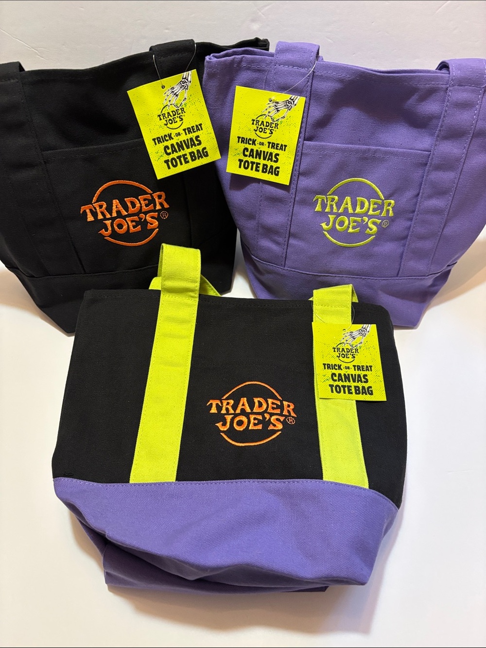 Set of 3 Trader Joes Halloween Mini Canvas Totes Bags. Limited supply